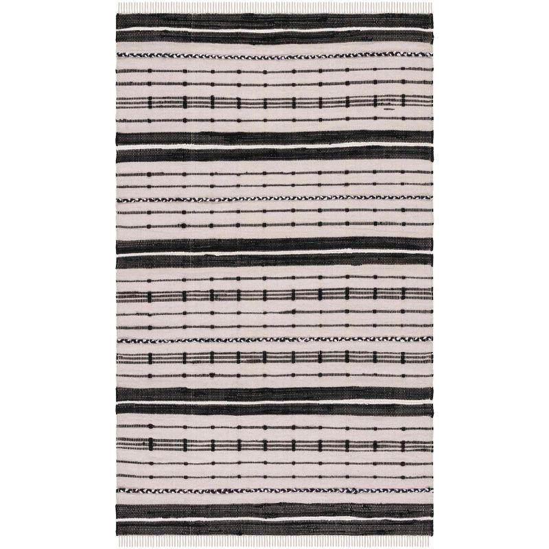 Boho-Chic Black Stripe Hand Woven Wool-Cotton Area Rug