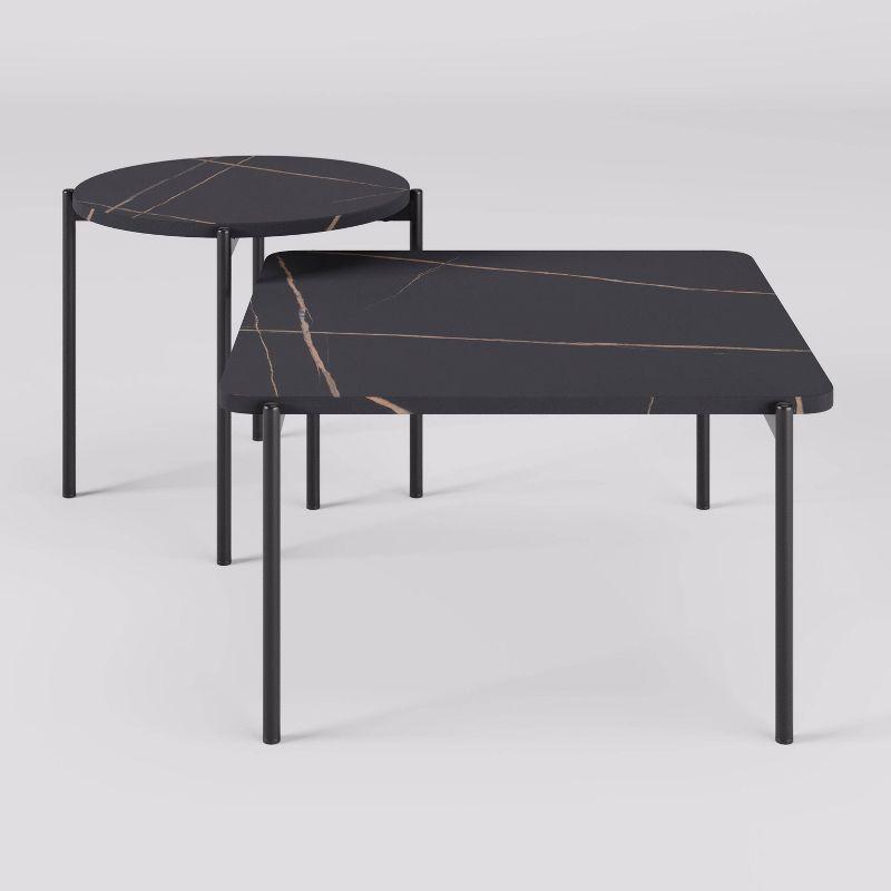 2pc Arlo Coffee Table Set Black Faux Marble - CorLiving: Durable Iron Frame, MDF Top, Modern Design