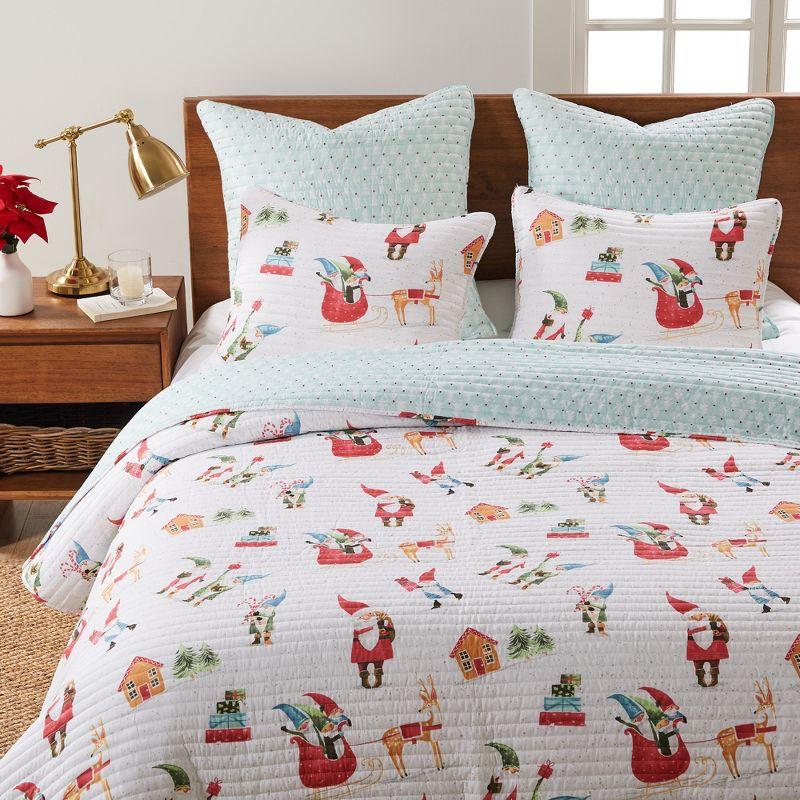 Gnome for the Holidays White Cotton Polyester Euro Sham Set