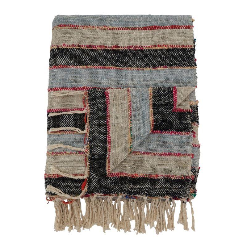 Multicolor Striped Cotton Throw Blanket with Fringe