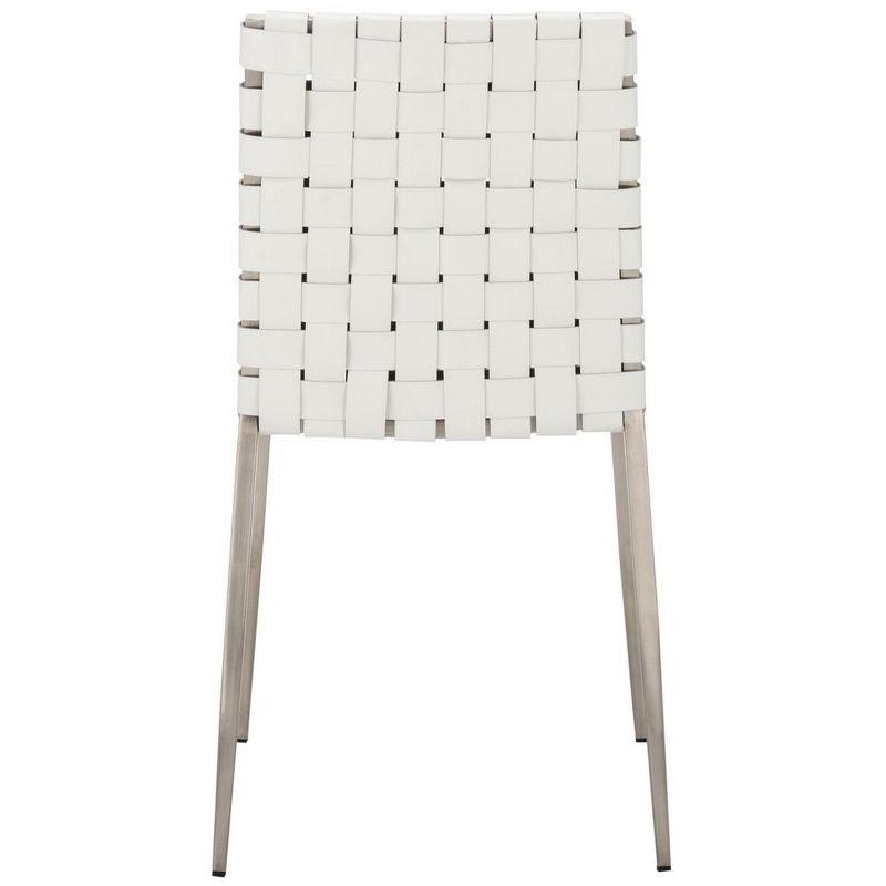 White Leather Upholstered Parsons Side Chair with Metal Base