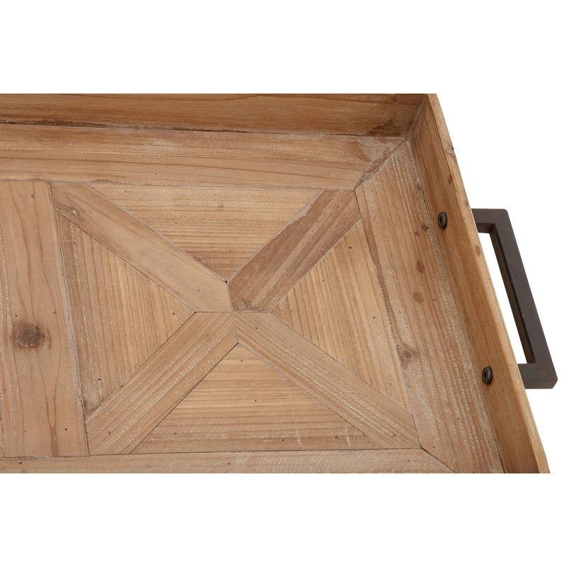 XL Rustic Brown Fir Wood Rectangular Tray with Iron Handles