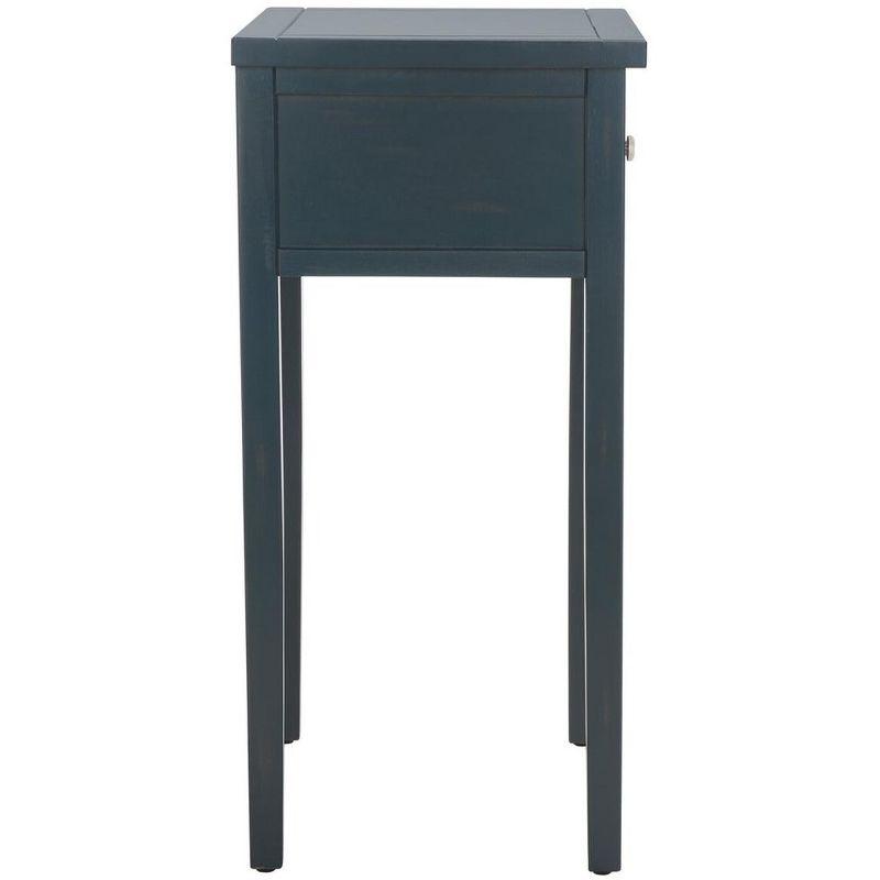 Transitional Dark Teal Pine and Metal Nightstand with Storage Drawer