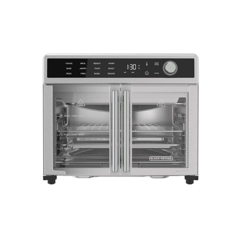 BLACK+DECKER BLACK+DECKER Air Fryer Toaster Oven Combo, 12 in 1 Countertop Convection Oven Cooks Food Fast, Fits a Whole Pizza, French Doors