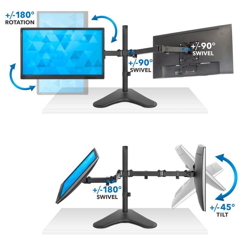 Mount-It! Double Monitor Desk Stand Fits 21 - 32 Inch Computer Screens | Freestanding Base | 2 Heavy Duty Full Motion Adjustable Arms