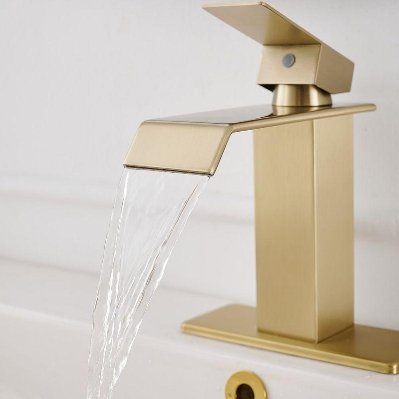 Brushed Gold Single-Handle Low-Arc Bathroom Faucet with Supply Line