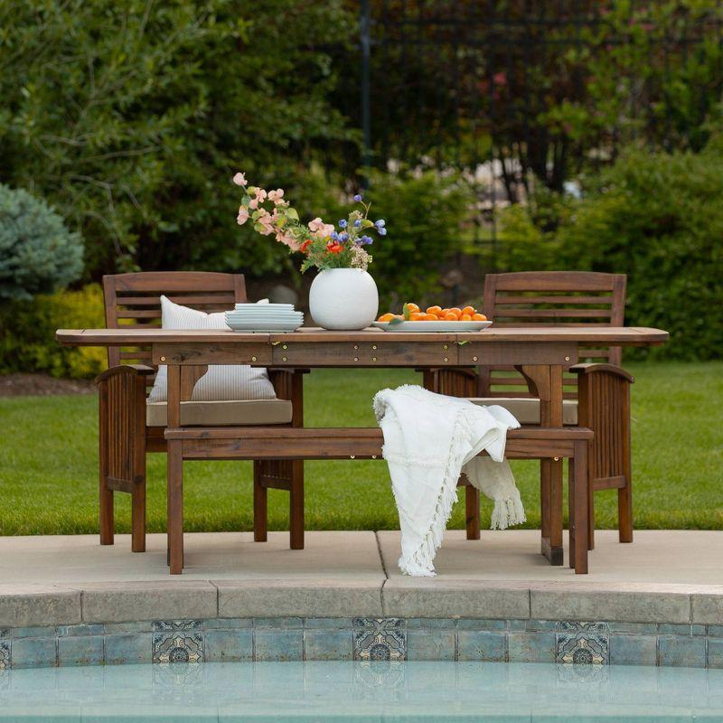 Ravenscroft 4pc Extendable Acacia Wood Outdoor Dining Set Dark Brown - Saracina Home: With Padded Seats & Umbrella Hole