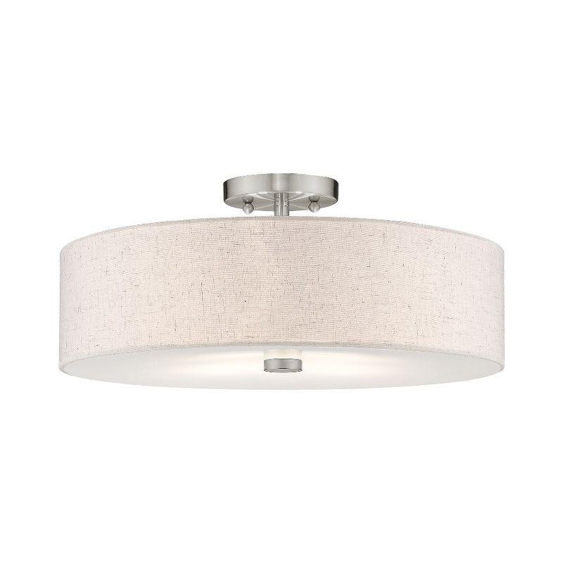 Elegant Brushed Nickel 4-Light Semi-Flush Mount with Oatmeal Fabric Shade