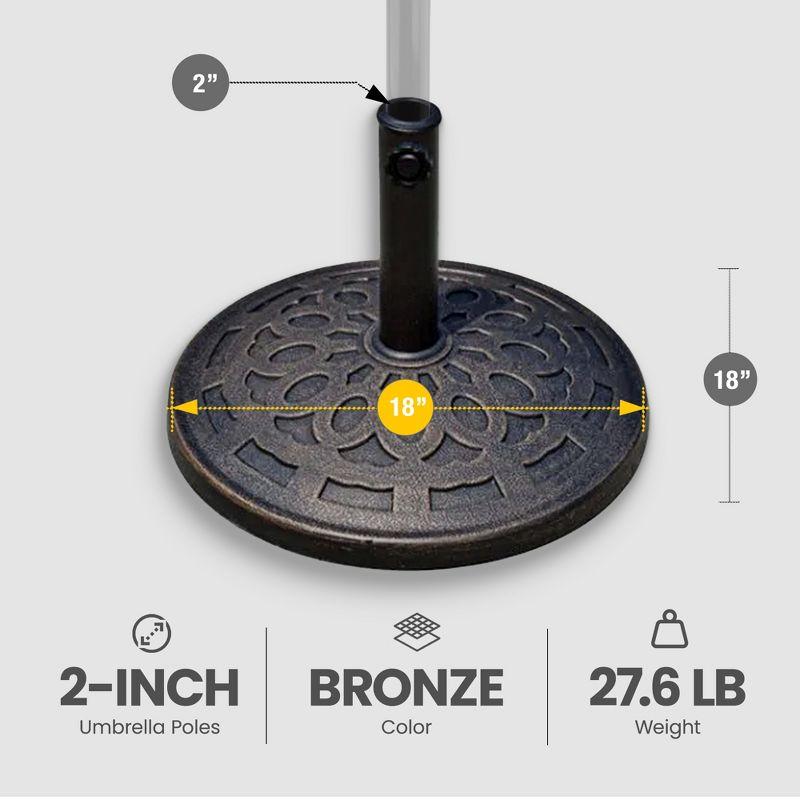 Four Seasons Courtyard Solid 18 Inch Round Base for 2 Inch Umbrella Poles to Shade Outdoor Backyard Garden, Patios, and Porches, Bronze