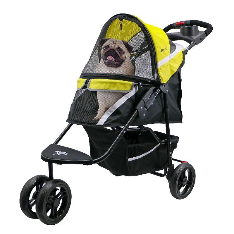 Sunshine Yellow Pet Stroller with Mesh Windows and Storage