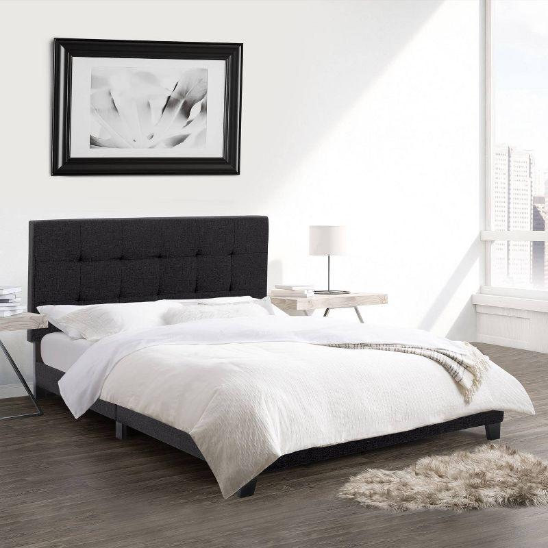 Ellery Queen Upholstered Bed with Tufted Headboard in Black