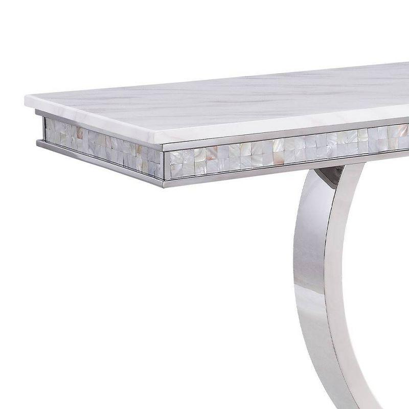 63" Zander Accent Table: Mirrored Silver Stainless Steel Base - Acme Furniture