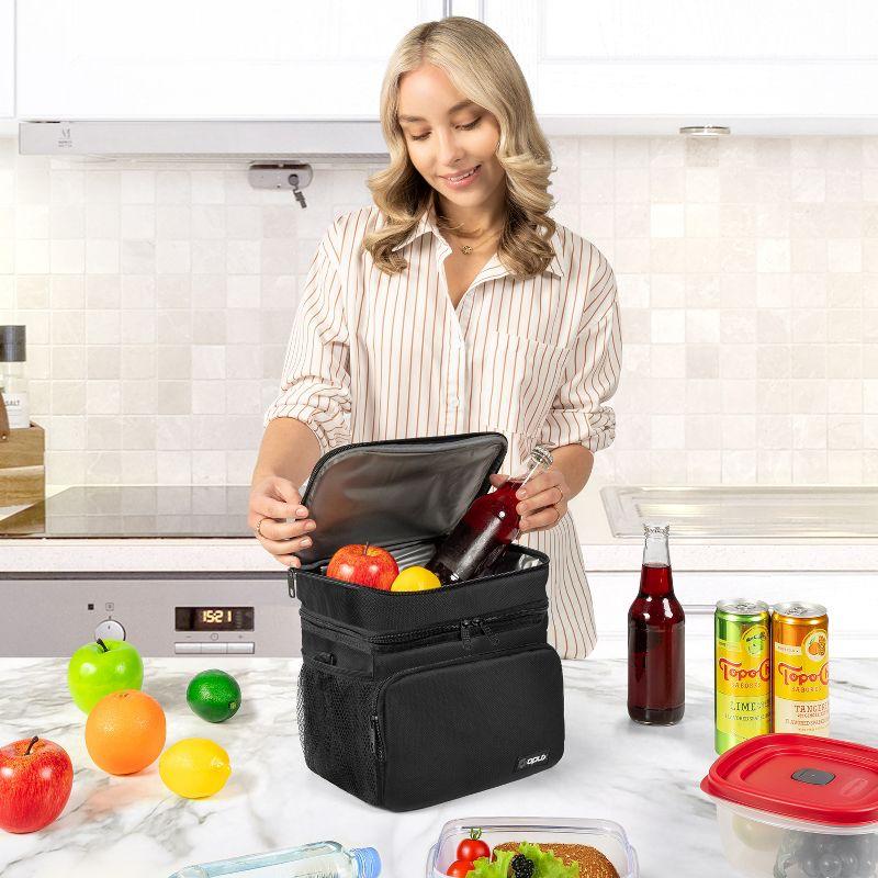 OPUX Insulated Lunch Box Men Women, Large Soft Cooler Bag Work School Picnic, Leakproof Tote Shoulder Strap Kid Adult (Black, Double Deck)