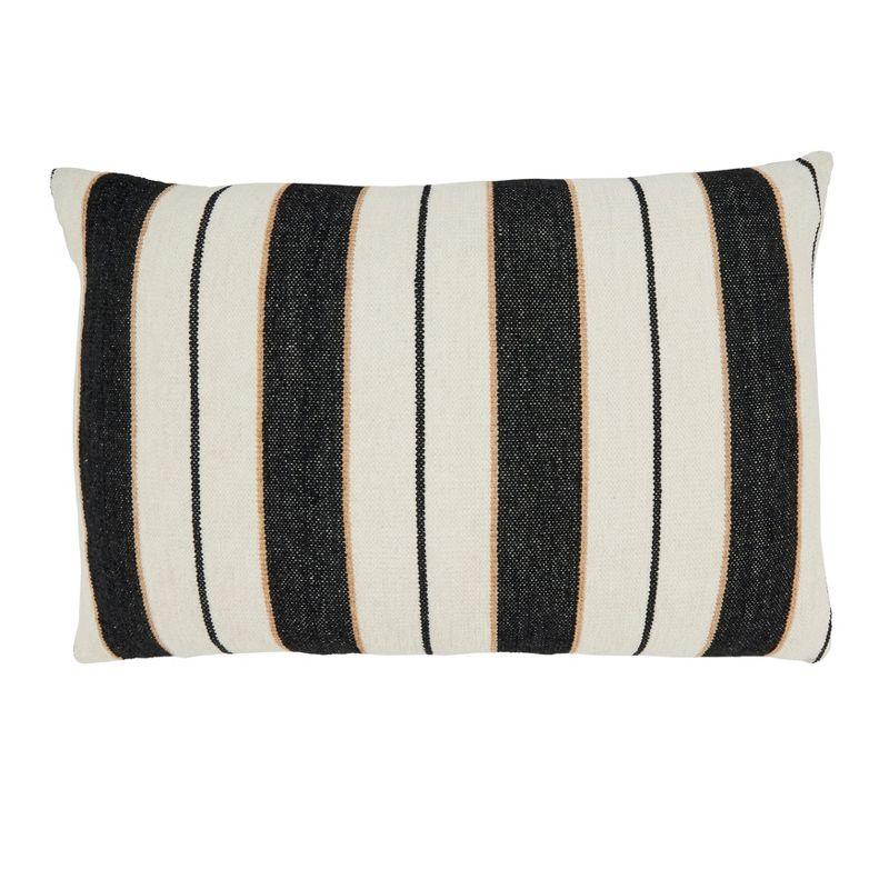 Rectangular Black and Beige Cotton Throw Pillow