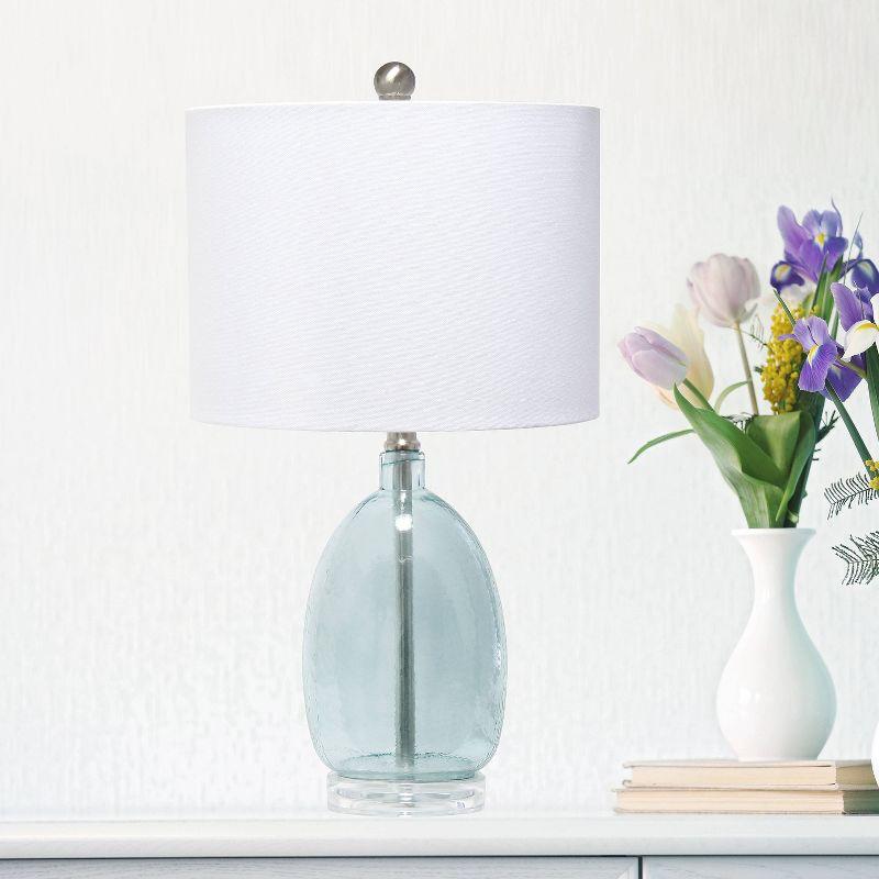 Glass Table Lamp with White Drum Shade Blue - Lalia Home: Brushed Nickel, No Assembly Required