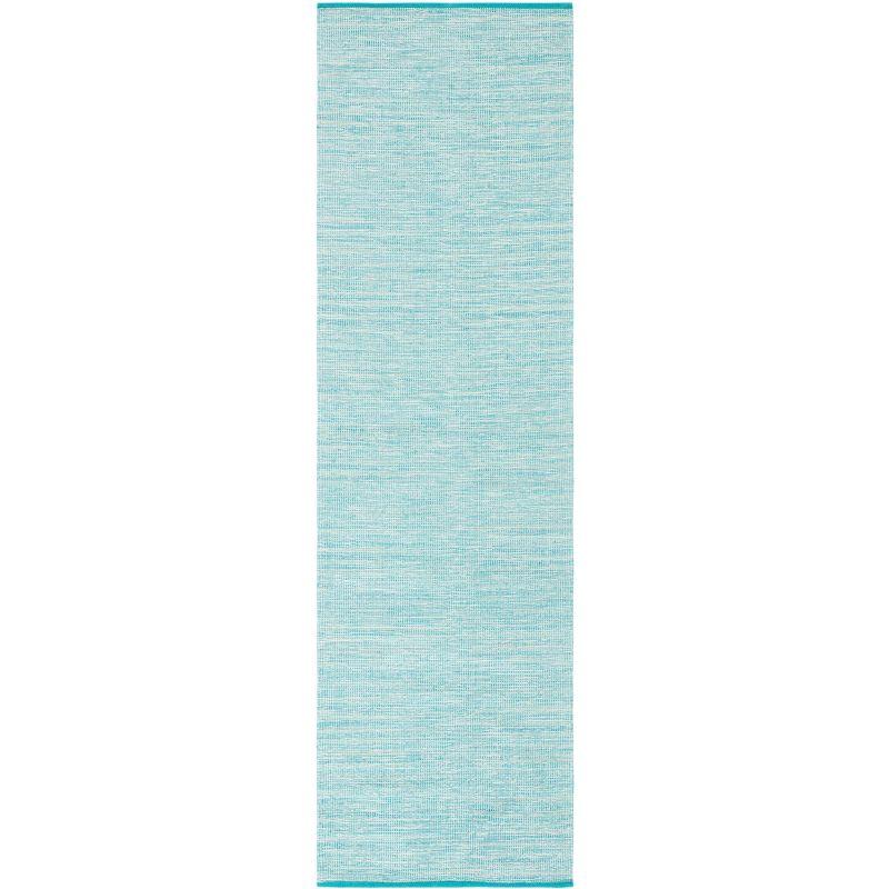 Aqua Blue Cotton Flat Woven Handmade Runner Rug 2'3" x 8'