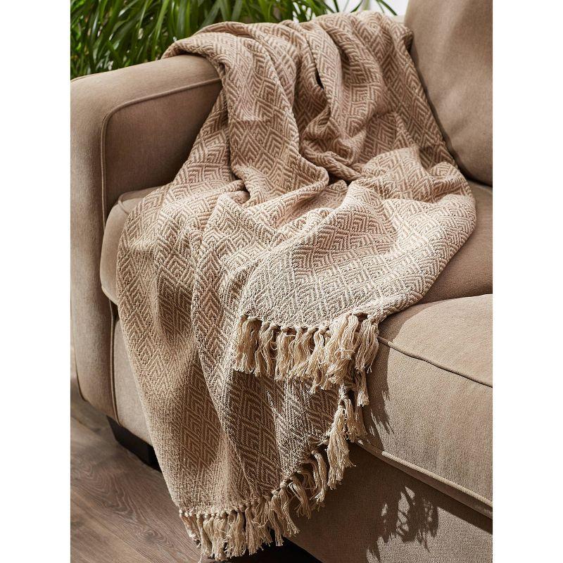 50"x60" Diamond Throw Blanket Stone Brown - Design Imports: Hypoallergenic, Midweight Cotton, Machine Washable