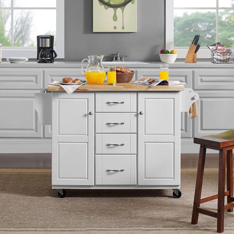 Crosley Elliott Natural Wood Top Kitchen Cart in White