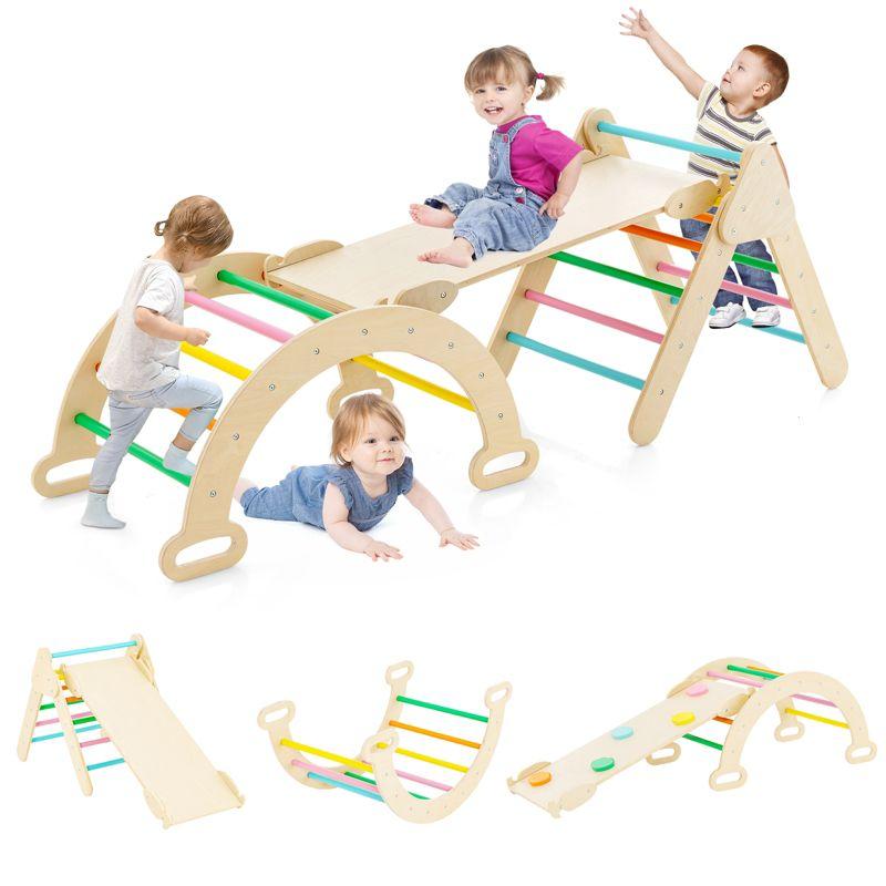 Multicolor Wooden Kids Climber Set with Slide and Arch