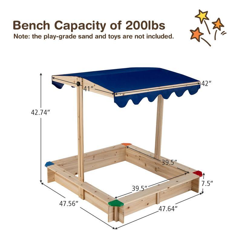 Natural Wood Kids Sandbox with Adjustable Canopy