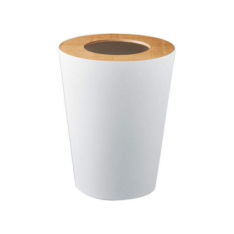 Rin Yamazaki Home Round Trash Can, 1.85 gallon Wastebasket Bathroom Kitchen Office, Steel + Wood