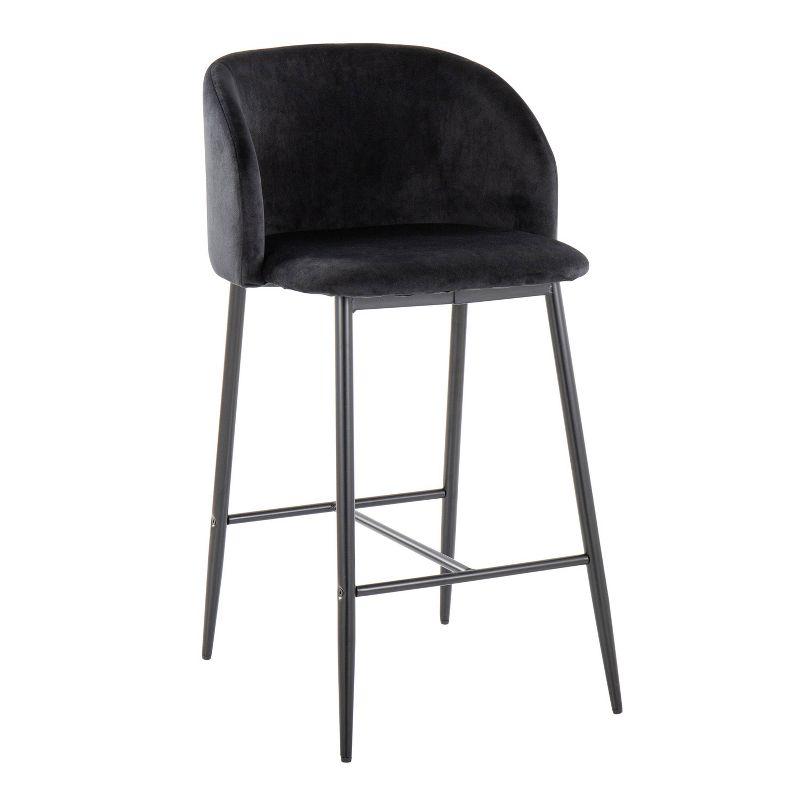 Set of 2 Fran Counter Height Barstools Black - LumiSource: Velvet Upholstery, Tapered Legs, Padded Bucket Seat