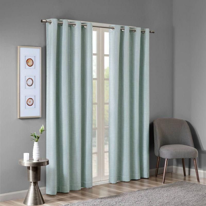 Madison Park Maya Printed Heathered Blackout Grommet Top Single Curtain Panel