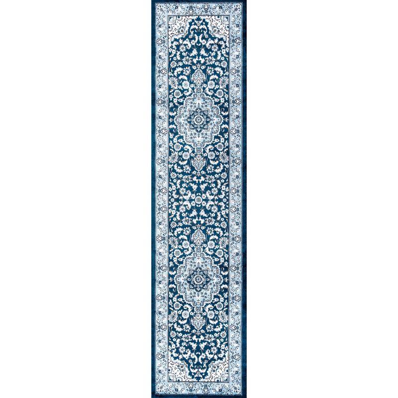 2'x 8' Palmette Modern Persian Floral Runner Rug, Navy/Blue - JONATHAN Y