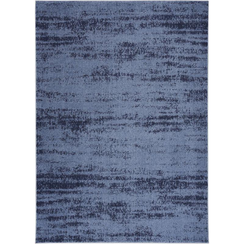 Denim Blue Abstract 5' x 7' Easy-Care Synthetic Outdoor Rug