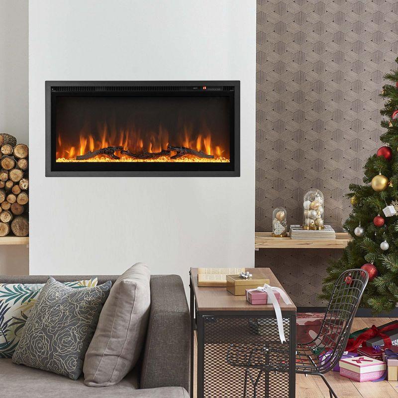 Costway 50'' Electric Fireplace Recessed Wall Mounted Freestanding with Remote Control