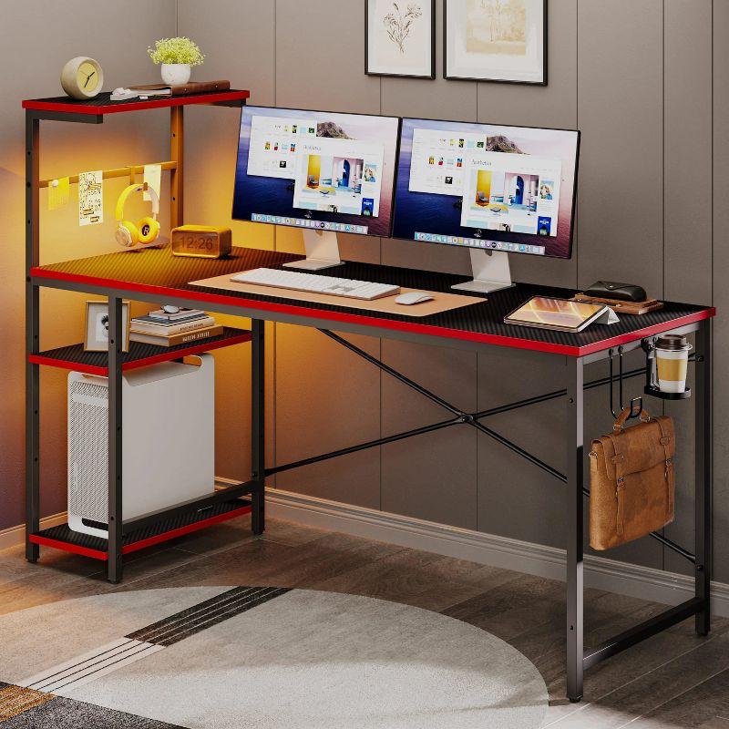 Bestier 61 Inch Retangular Gaming Desk with Shelves Black