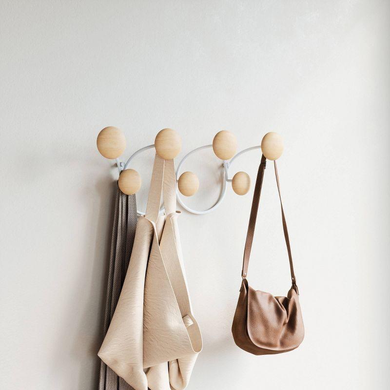 White and Natural Wood 7-Hook Wall Rack