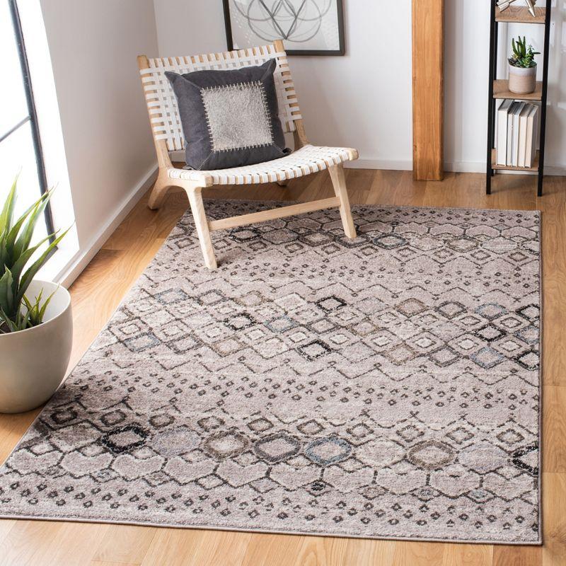 Gray 5'1" Square Stain-Resistant Synthetic Area Rug