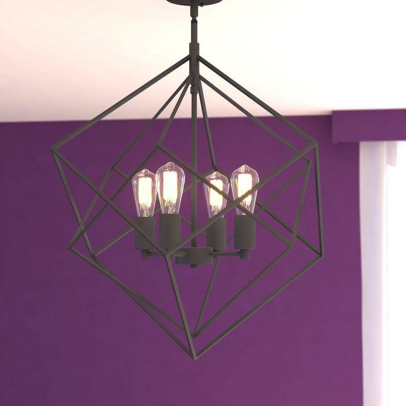 Rad Geometric Nested Cube 4-Light Chandelier in Warm Pewter