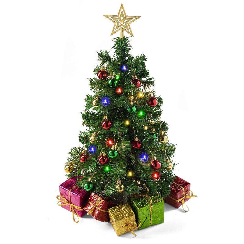 Prextex 23'' DIY Tabletop Mini Christmas Tree with Multi-Color LED Lights, Green
