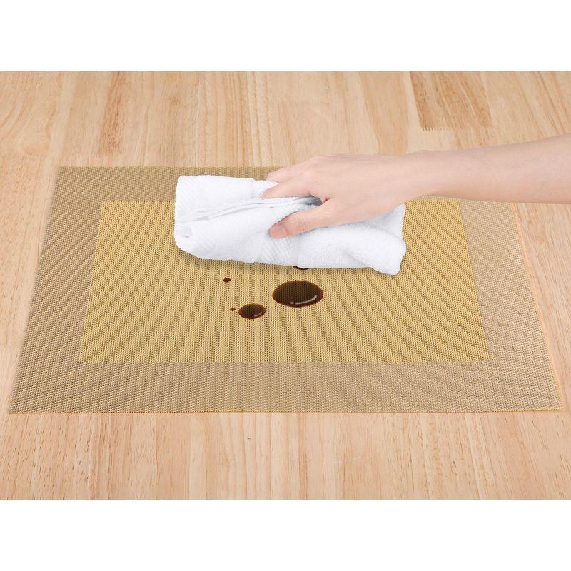 REGALWOVEN Kitchen Dining Table Decoration Washable Heat Resistant Wipeable PVC Placemats 8 Pcs Gold