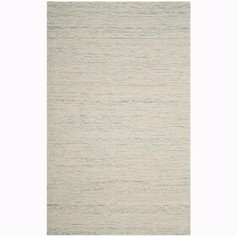 Ivory and Light Blue Hand-Tufted Wool Area Rug, 5' x 8'