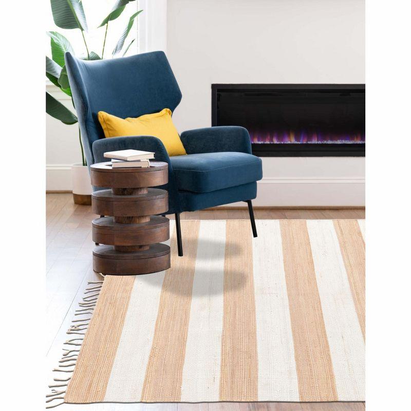 Unique Loom Chindi Rag Collection Area Rug - Striped (12' 2" x 16' 1" Rectangle Beige/Ivory)