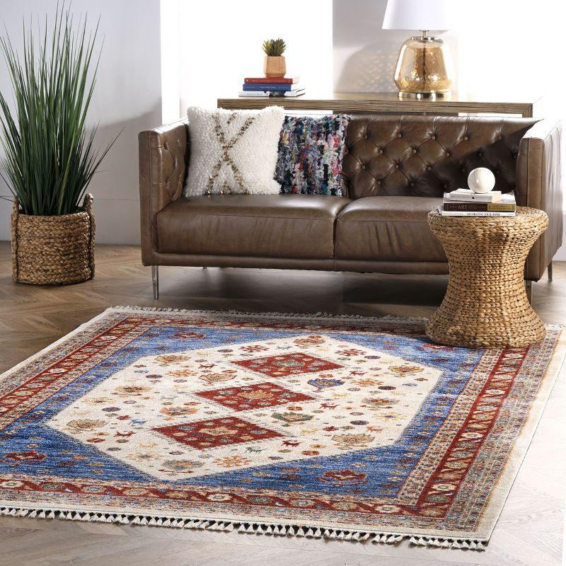 Reversible Oriental Medallion 4' x 6' Blue Cotton Area Rug