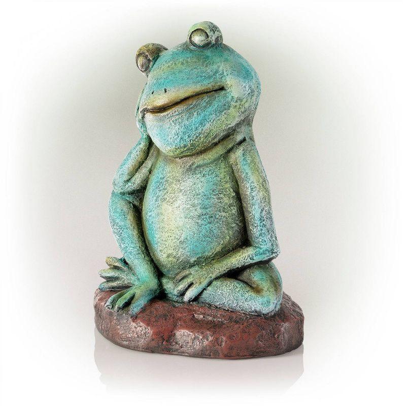 15" Magnesium Oxide Pensive Frog Statue - Alpine Corporation: Garden Decor, Zen722 Collection