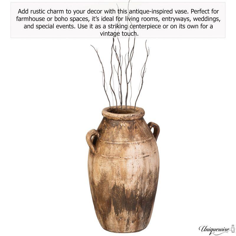 Uniquewise 23-Inch Brown Antique-Inspired Fiberglass Tall Floor Vase - Farmhouse Boho Decor for Living Rooms, Entryway Tables, and Wedding Tables