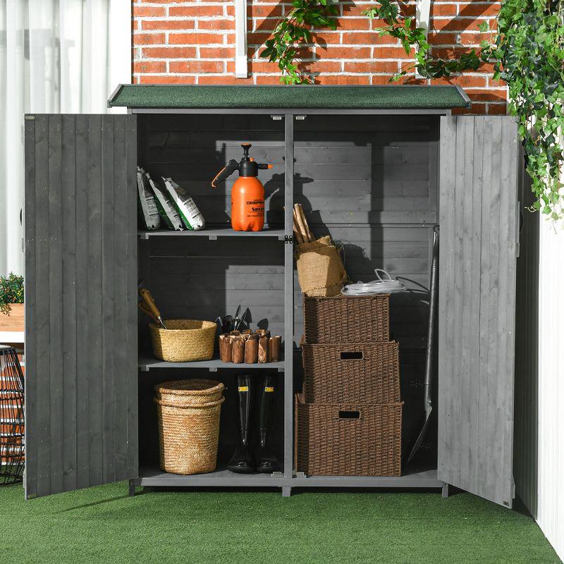 Gray Fir Wood Outdoor Storage Cabinet with Shelves