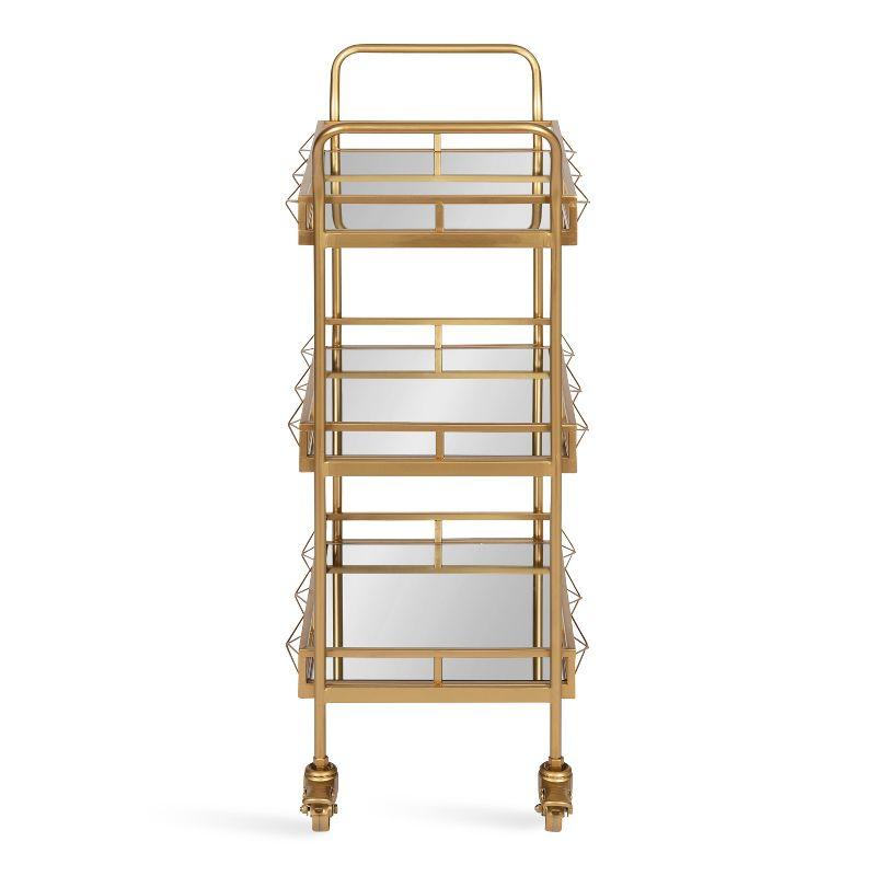 Elegant Gold Metal Tray Bar Cart with Mirrored Shelves