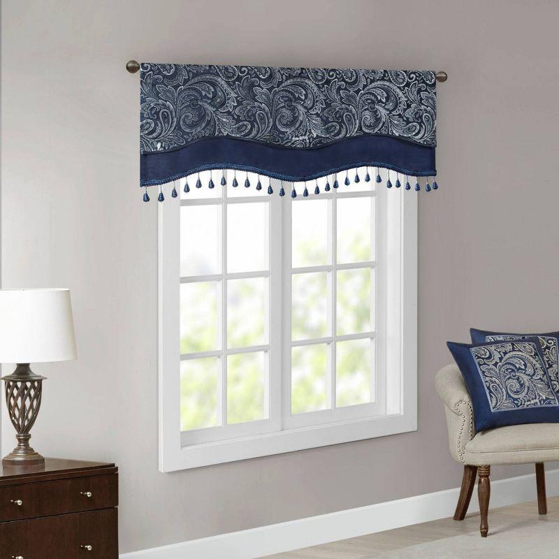 Aubrey Jacquard Window Rod Pocket Valance With Beads