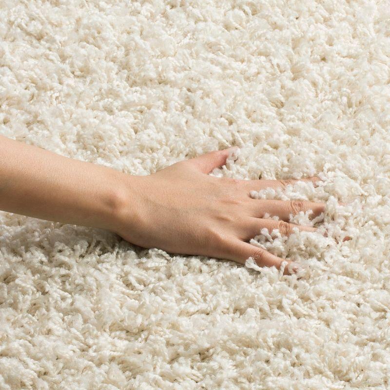 Plush White Synthetic 27'' Hand-Knotted Shag Runner Rug