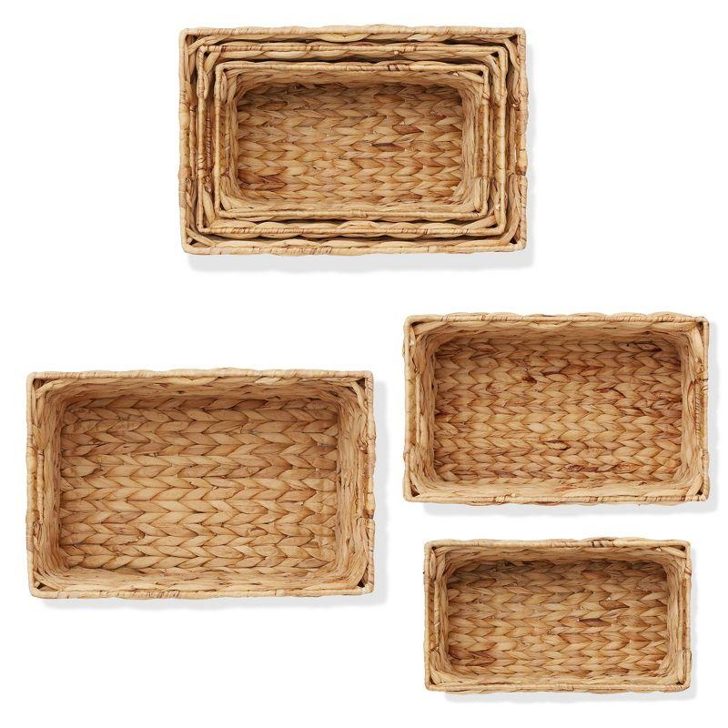 Casafield Set of 3 Water Hyacinth Storage Baskets with Handles - Small, Medium, and Large Woven Nesting Storage Bin Organizers for Shelves