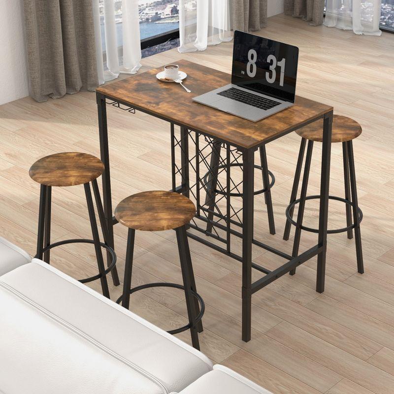 Costway 5PCS Bar Table & Stools Set Industrial Bistro Set with Wine Rack & Glass Holder