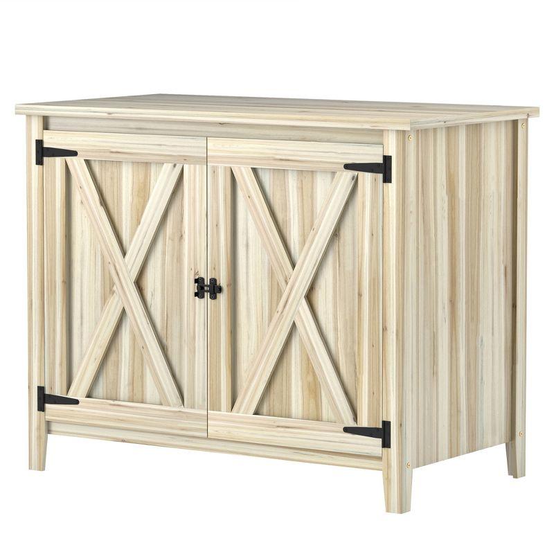 Outsunny Wood Outdoor Storage Cabinet, Compact Garden Shed Potting Shed with Shelf and Double Doors, Natural Wood
