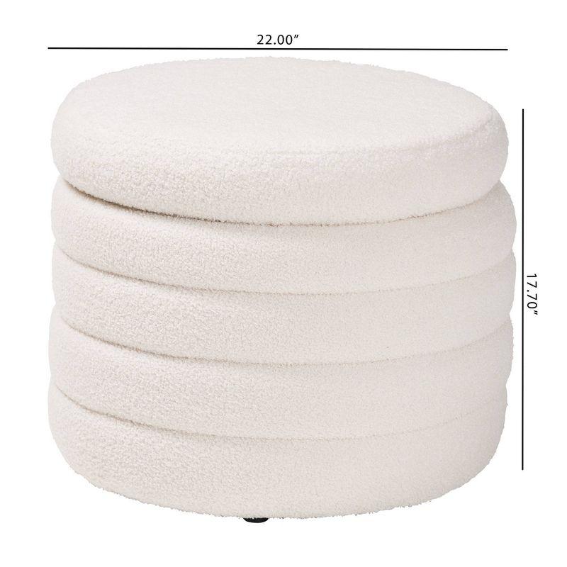 Tabitha Boucle Upholstered Storage Ottoman Ivory - Baxton Studio: Contemporary Round, No Assembly Required