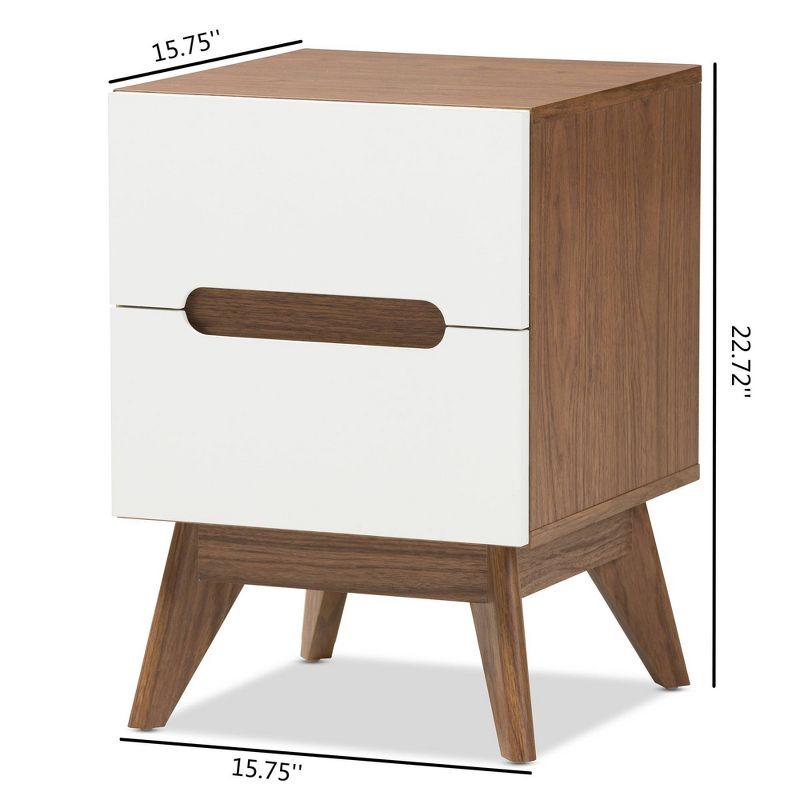 Calypso Mid-Century Modern White and Walnut 2-Drawer Nightstand